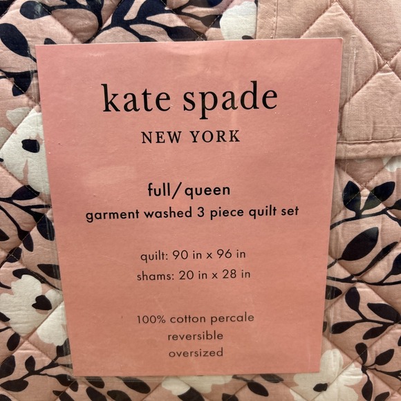 Kate Spade New York Reversible Grand Floral 3pc Quilt Set Full/Queen NIP - Picture 2 of 6